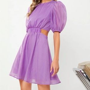 Puff Sleeve Cut Out Lilac Dress